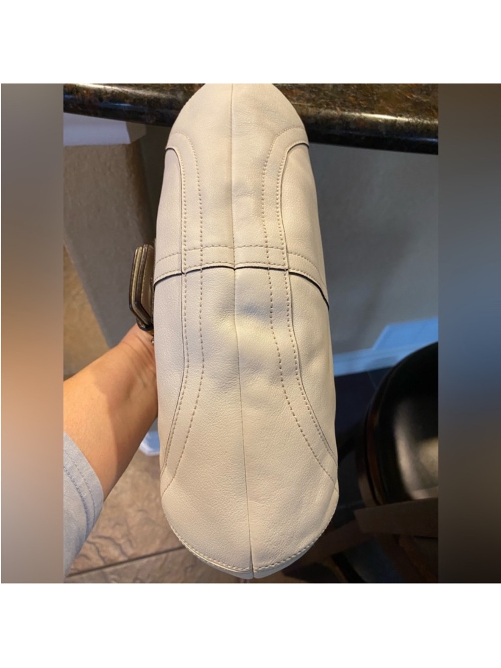 Coach White SoHo Leather Shoulder Bag with Brown Trim and Buckle - Picture 14 of 14